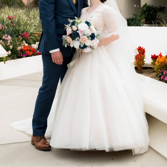 Custom Wedding Dress! Soft Blush w/Tulle Overlay, Sleeve (modest, LDS) - Picture 10 of 14